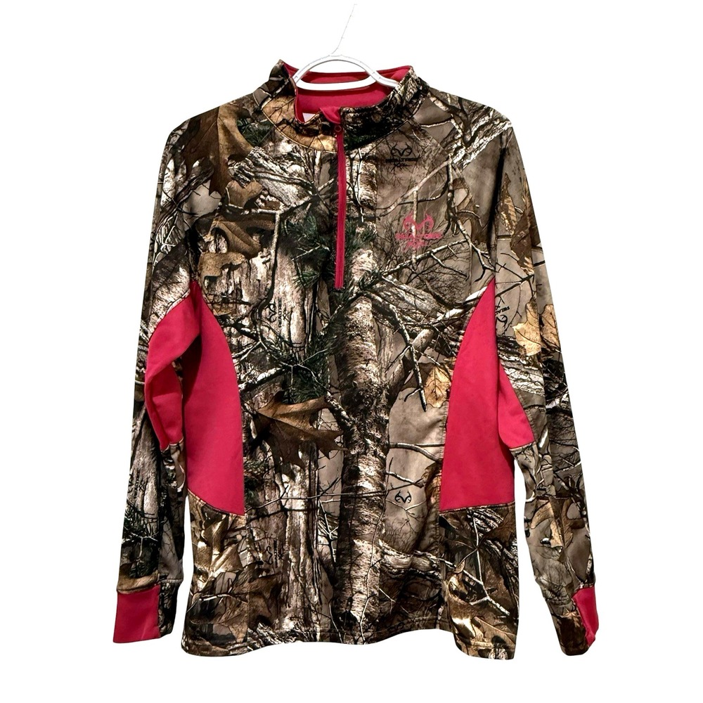 Realtree  Xtra 1/4 Zip Camo w/Pink Accent Fleece Lined Hunting Women's L